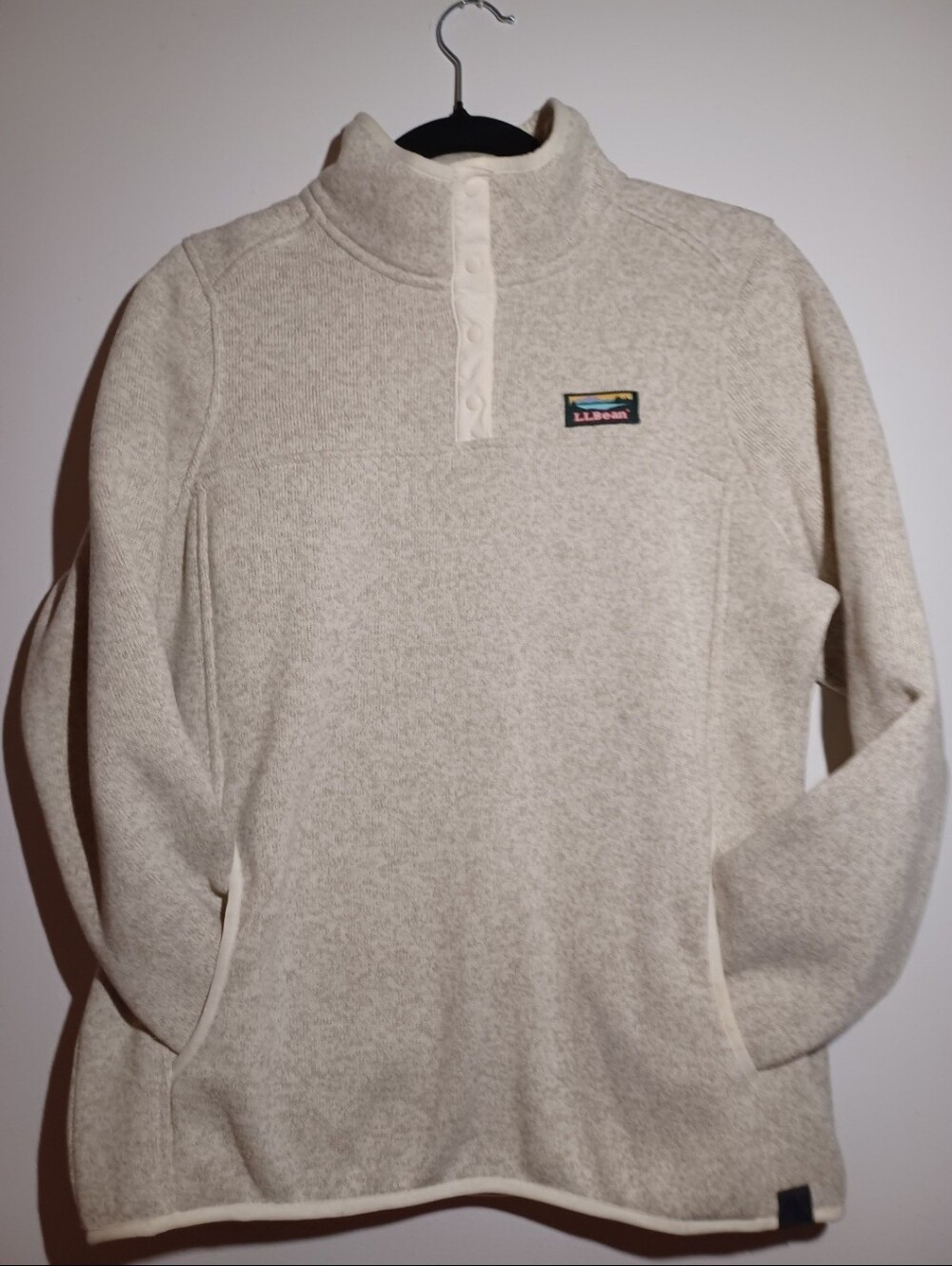 L.L.Bean Fleece Pullover Snap Neck Women's Beige Sweater Medium